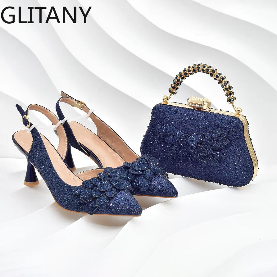 Women's Luxury Diamond Shoe & Bag Set - Italian Style High Heels & Matching Pumps