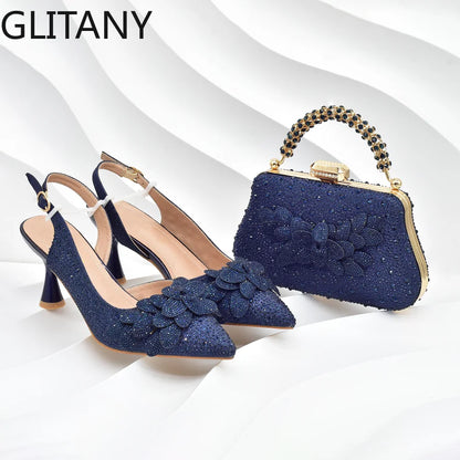 Women's Luxury Diamond Shoe & Bag Set - Italian Style High Heels & Matching Pumps