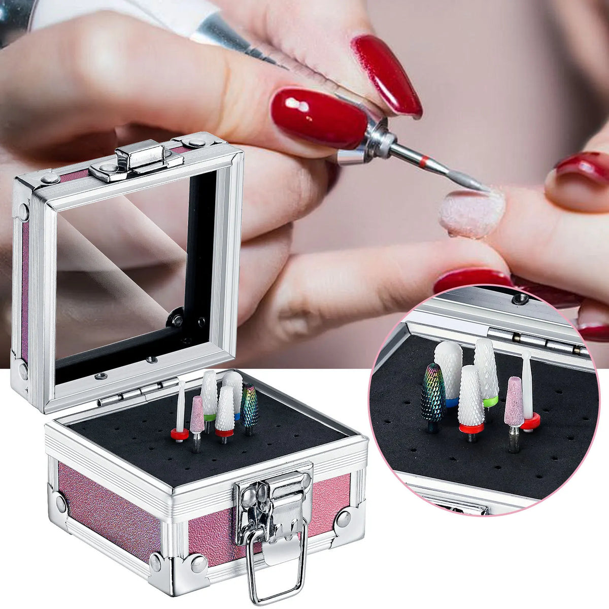 Professional Nail Drill Bit Holder - 25-Hole Aluminum Storage Box for Nail Art Tools