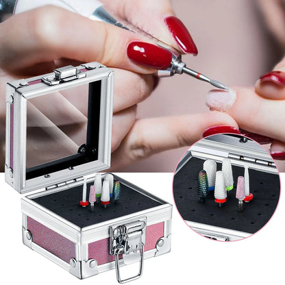 Professional Nail Drill Bit Holder - 25-Hole Aluminum Storage Box for Nail Art Tools