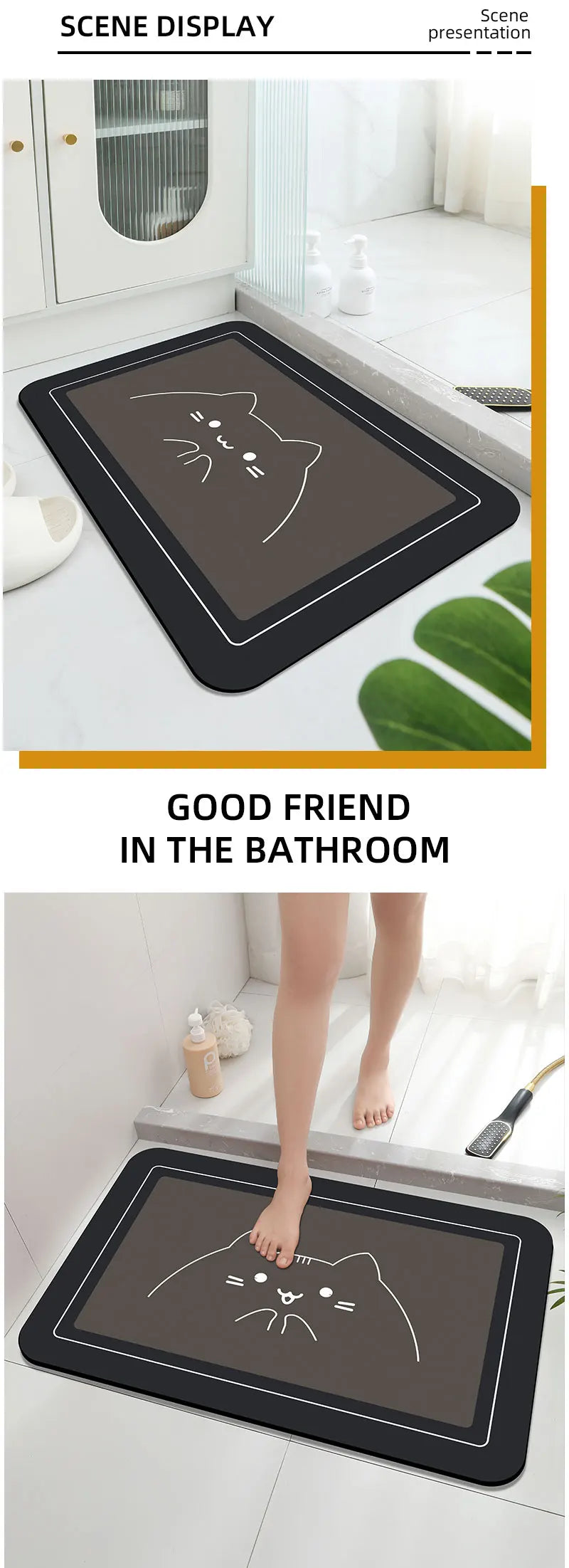 Diatomaceous Earth Bath Mat – Super Absorbent, Fast-Drying, Anti-Slip Rubber Floor Mat for Bathroom, Kitchen & Laundry