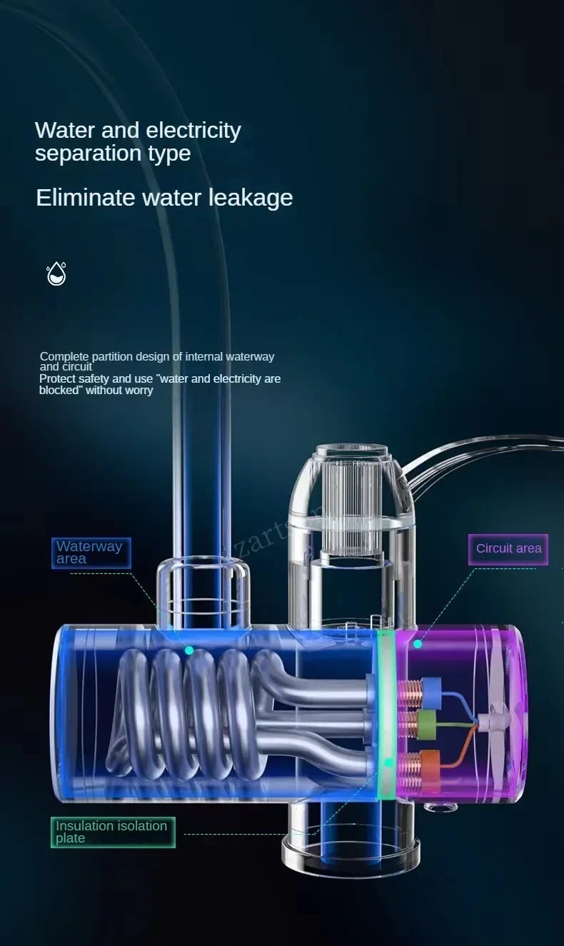 Electric Instant Kitchen Water Heater Faucet — Tankless Hot & Cold Heating Tap