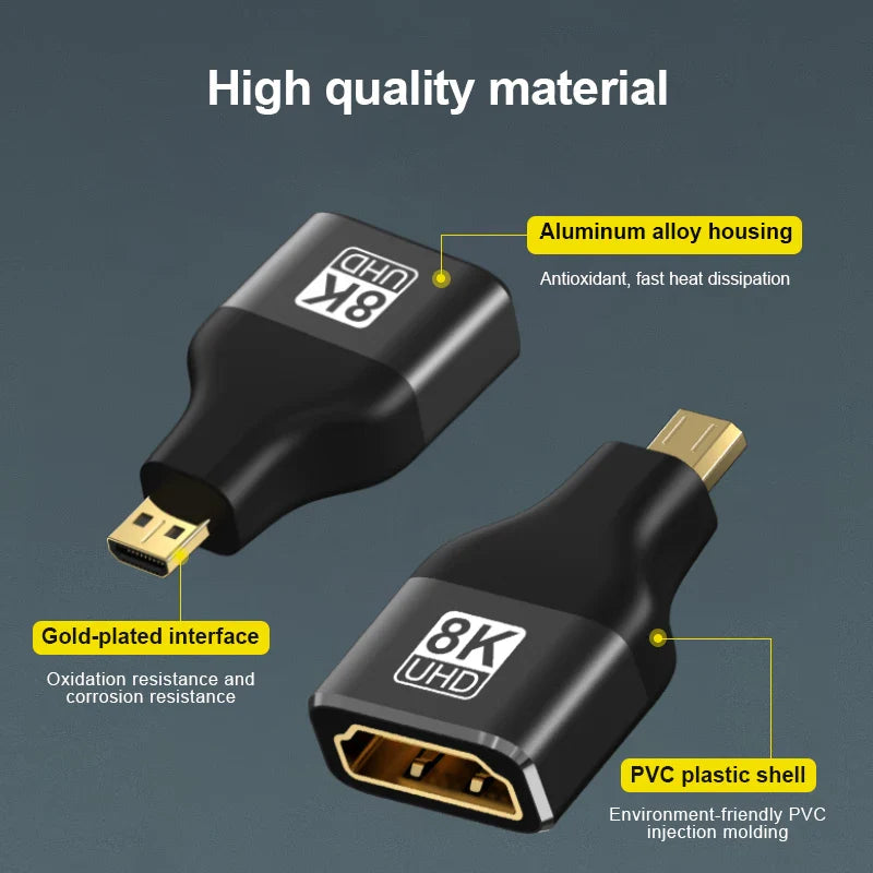 HDMI-Compatible Adapter – Mini/Micro HDMI to HDMI, 8K 60Hz, 4K 120Hz/144Hz Male to Female Converter for HDTV, Laptop, PS5