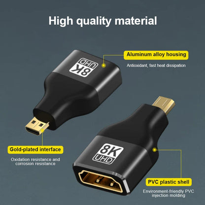 HDMI-Compatible Adapter – Mini/Micro HDMI to HDMI, 8K 60Hz, 4K 120Hz/144Hz Male to Female Converter for HDTV, Laptop, PS5