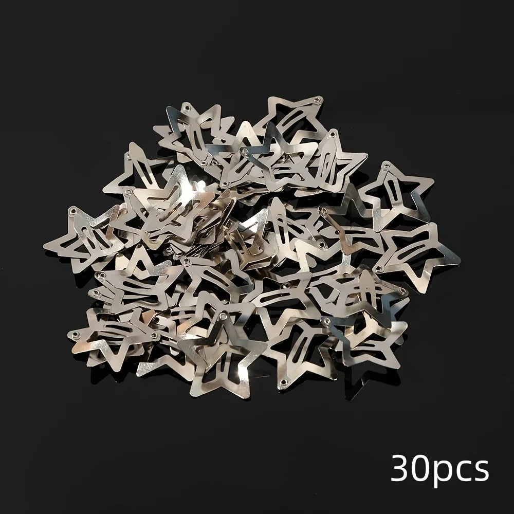 Y2K Silver Star Hair Clips - Metal Snap Clip Barrettes & Sparkle Hairpins for Girls, 5–200pcs