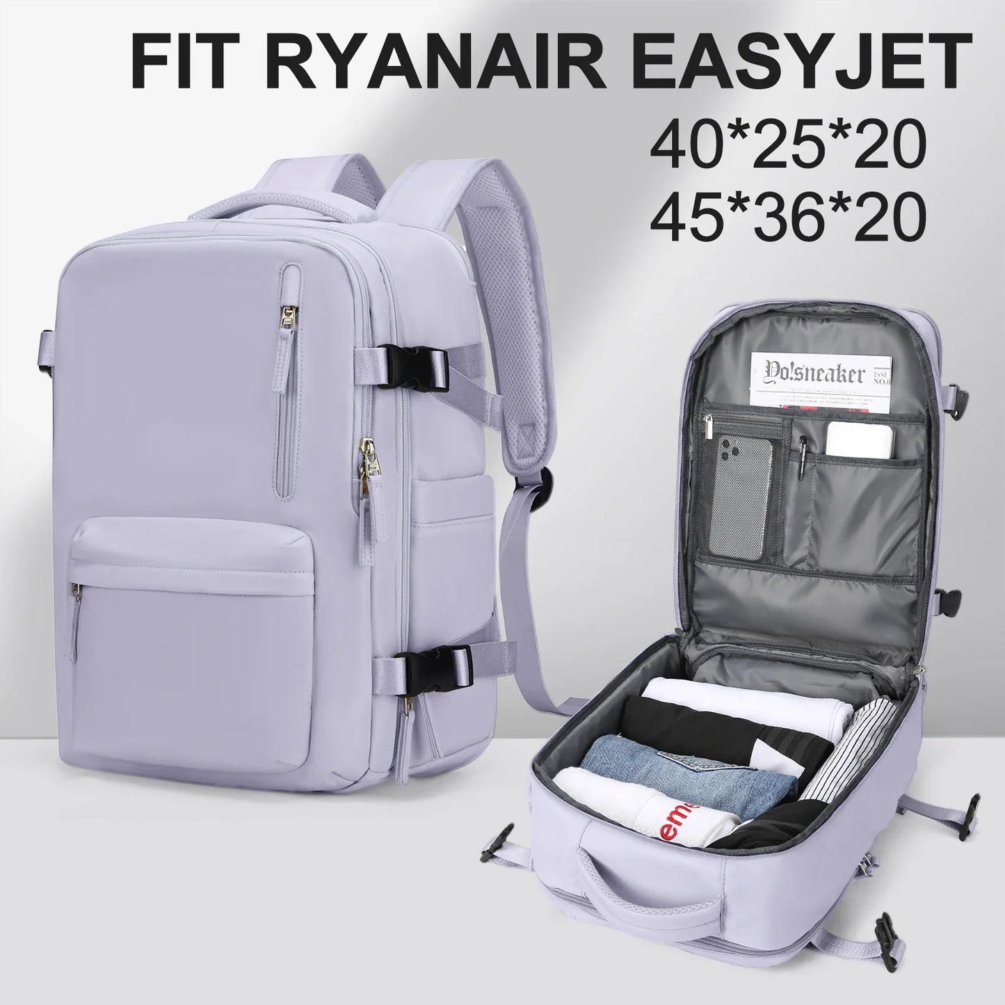 Women's Cabin Travel Backpack - Large Capacity, Water-Resistant Laptop Bag 45x36x20 cm, Fits EasyJet and Ryanair Carry-On Dimensions