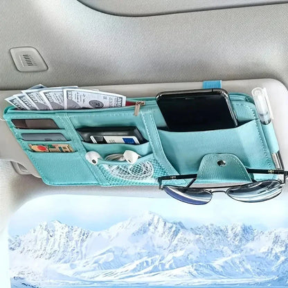 Car Sun Visor Organizer – Sunglass & Mobile Holder, Multi-Pocket Card Storage Pouch for Auto Interior