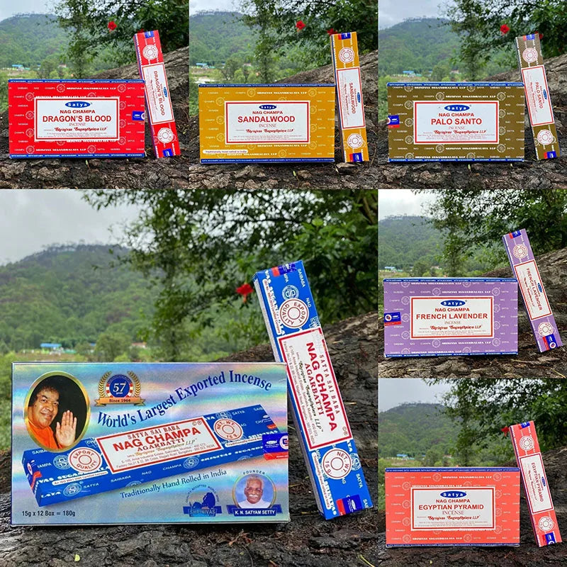 5 Box NAG Champa Satya Incense Collection – Handmade Sticks with Refreshing Medicinal Aromas for Home Fragrances
