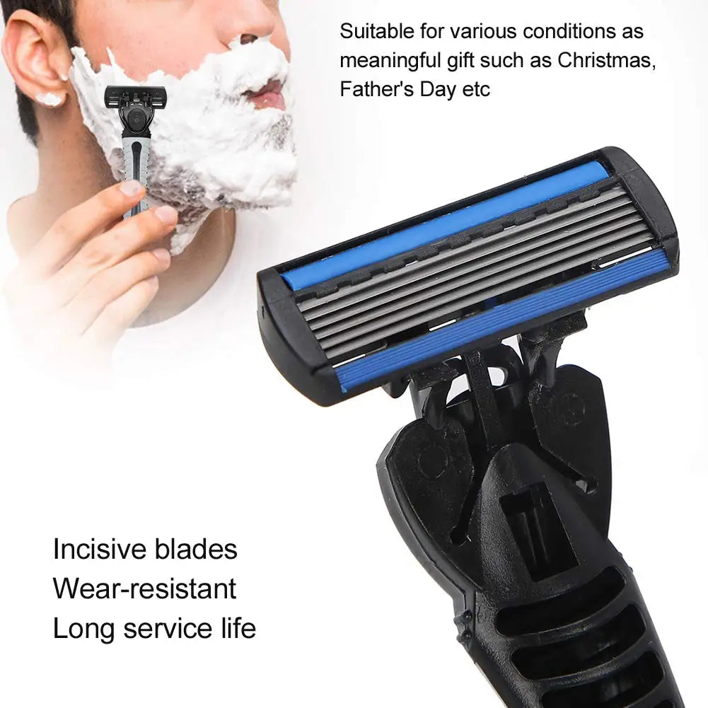 6-Layer Manual Safety Razor – Stainless Steel Double Edge Blade Shaver for Beard & Moustache Grooming