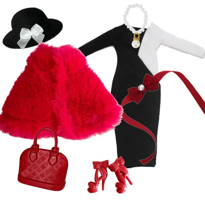 Deluxe Doll Clothes Set – Black & Red Tea Time Fashion Outfit for 11.5” Dolls