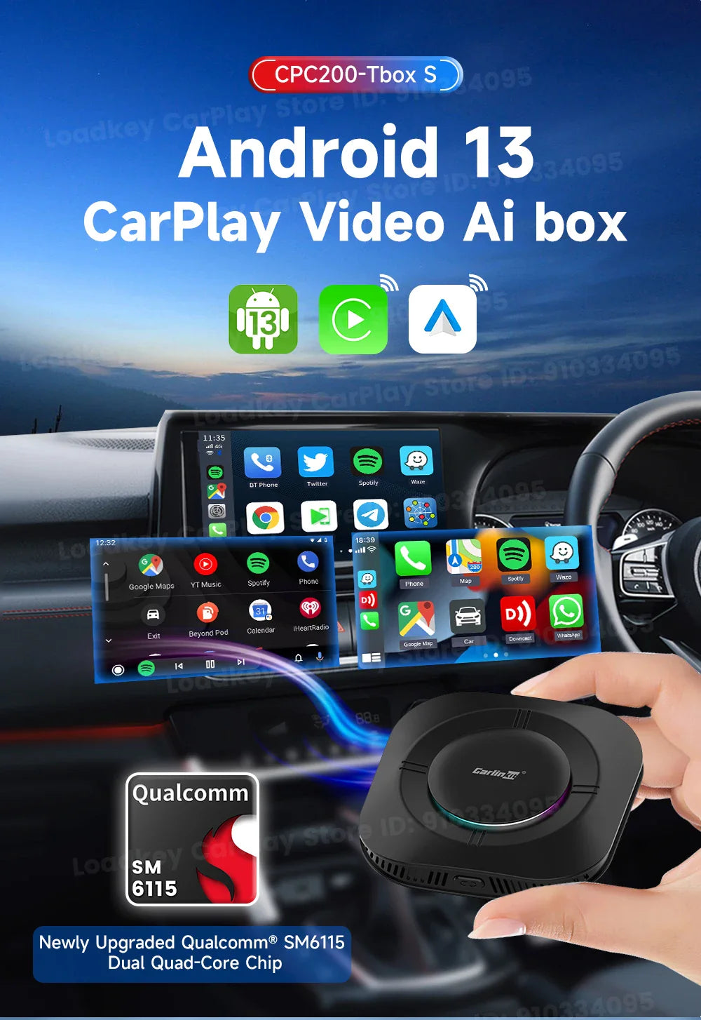 2025 Carlinkit AI Box LED – Android 13 Wireless CarPlay Adapter with Qualcomm 6115, 8-Core 64GB Smart TV Box for Netflix & IPTV