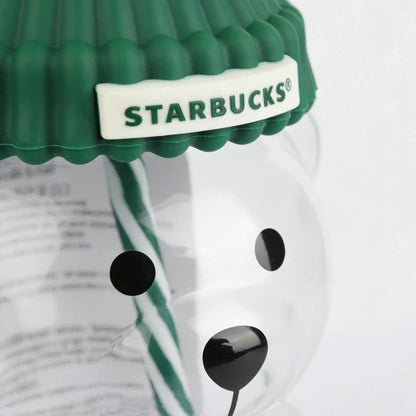 Starbucks Bearista Bear Glass Tumbler - 591ml 20oz Clear Cup with Green Lid & Straw