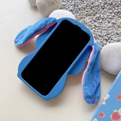 3D Cartoon Stitch Keychain Plush Phone Case with Ear Cover – Compatible with Samsung Galaxy S23/S24/S25 Ultra & A14-A34 Series
