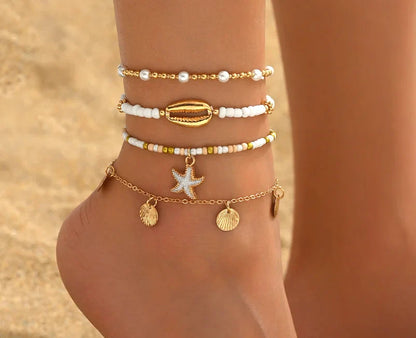 Beach Bead Anklet for Women – Retro Fashion Beaded Stone Pendant Ankle Chain Summer Beach Jewelry Boho Style Anklet for Girls