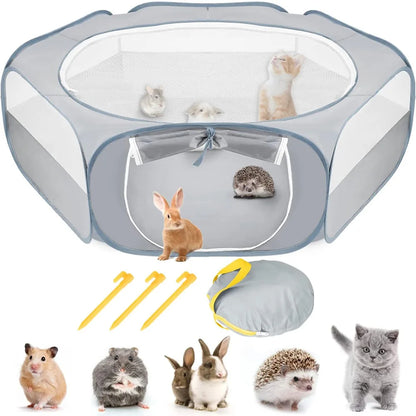 Portable Small Animal Playpen - Foldable Pet Cage with Transparent Mesh for Cats & Chickens