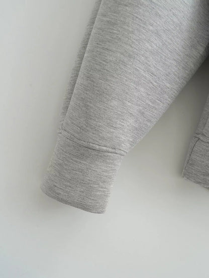 TRAFZA Autumn Women's Gray Jacket – Hooded, Long Sleeve, Zipper Coat with Big Pockets, Loose Casual Outerwear Tops