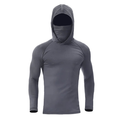 Men’s UPF50+ Athletic Hoodie Long Sleeve – UV Sun Protection Fishing Shirt with Built-In Face Mask & Stretch Fit