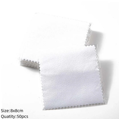 50pcs 8x8cm Silver Polish Cloths – Individually Wrapped Soft Cleaning Wipes for Jewelry & Tools