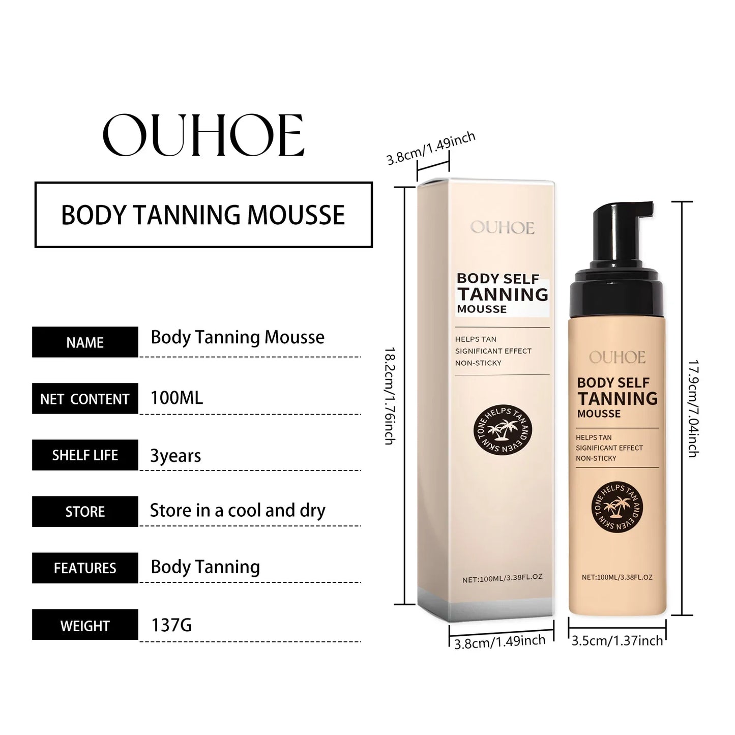 Body Self Tanning Mousse — Quick Natural Bronze Tan Foam for Face & Body, Sunless Fake Tan Bronzer