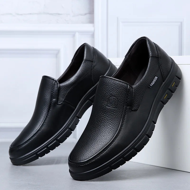 Genuine Leather Handmade Men's Shoes – Casual Loafers, Breathable Slip-On Walking Sneakers for Outdoor Wear