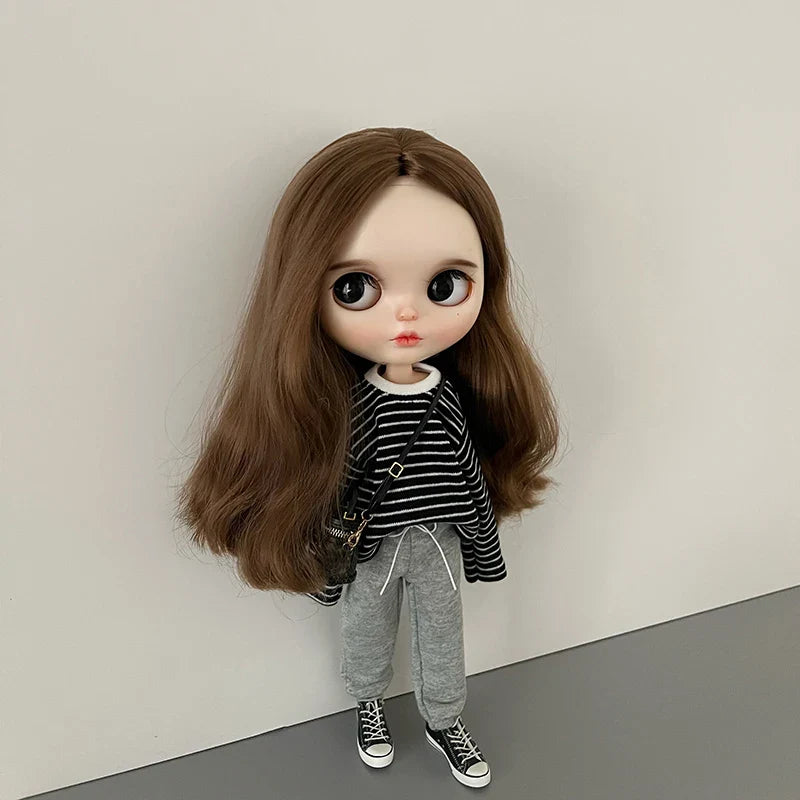 DLBell Blyth Doll Clothes – Casual Striped T-Shirt & Sweatpants Outfit for 1/6 Blyth, OB24, Azone, Pullip Dolls