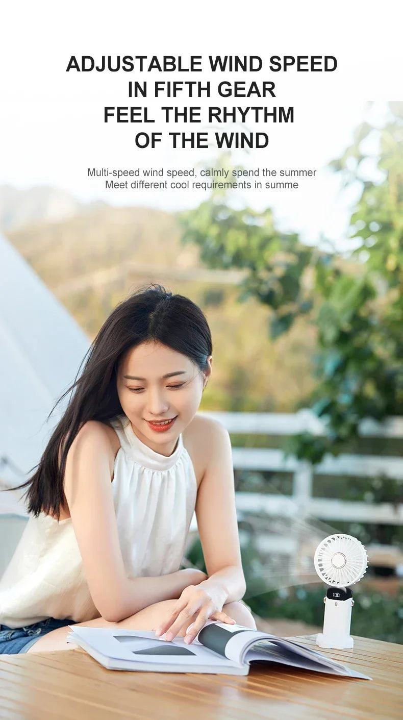 Digital Display USB Handheld Mini Fan – Portable Foldable Silent Fan for Office, Students, Desktop with Multi-Speed Adjustment