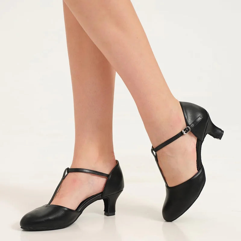 Women’s T-Strap Latin Dance Shoes – Non-Slip Ballroom & Tango Shoes with Soft Insole and Comfortable Lining