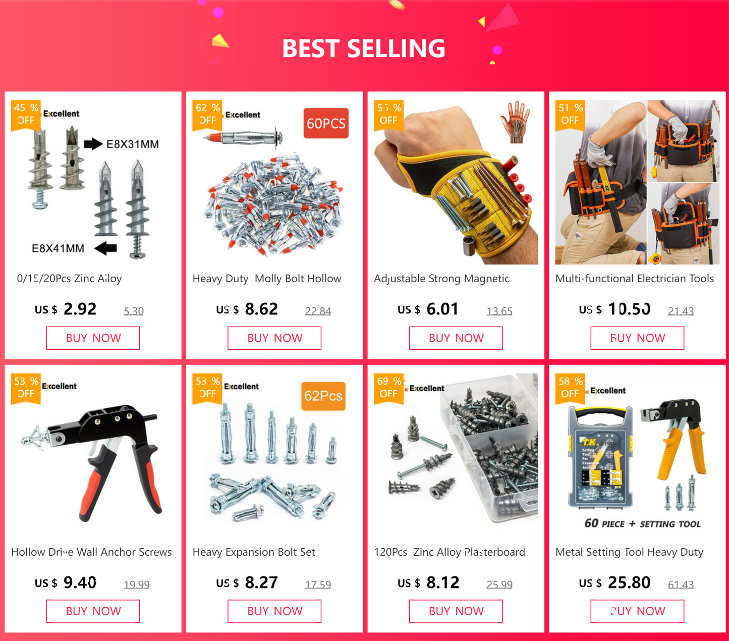 100Pcs Nylon Drywall Ribbed Anchors with Self-Tapping Screws — Plastic Plasterboard Wall Bolts