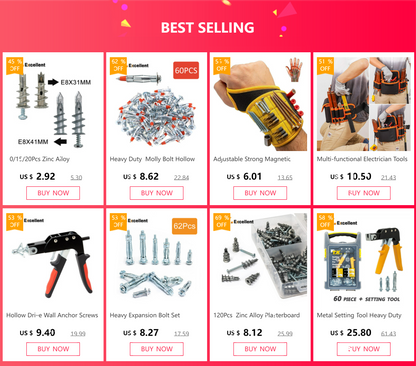 100Pcs Nylon Drywall Ribbed Anchors with Self-Tapping Screws — Plastic Plasterboard Wall Bolts