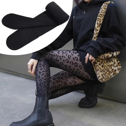Women’s Sexy Sheer Pantyhose – Thin Transparent Gothic Black Leopard Pattern Tights, Seamless Vintage Stockings