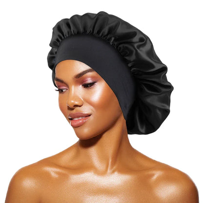 Women's Satin Wide-Brimmed Bonnet – Unisex Night Sleeping & Bathing Head Wrap with Elastic Band for Hair Care