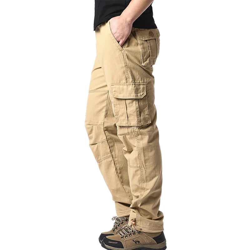 Men's Large Pocket Loose Overalls — Outdoor Sports & Tactical Jogging Pants with Elastic Waist, Pure Cotton Casual Workwear