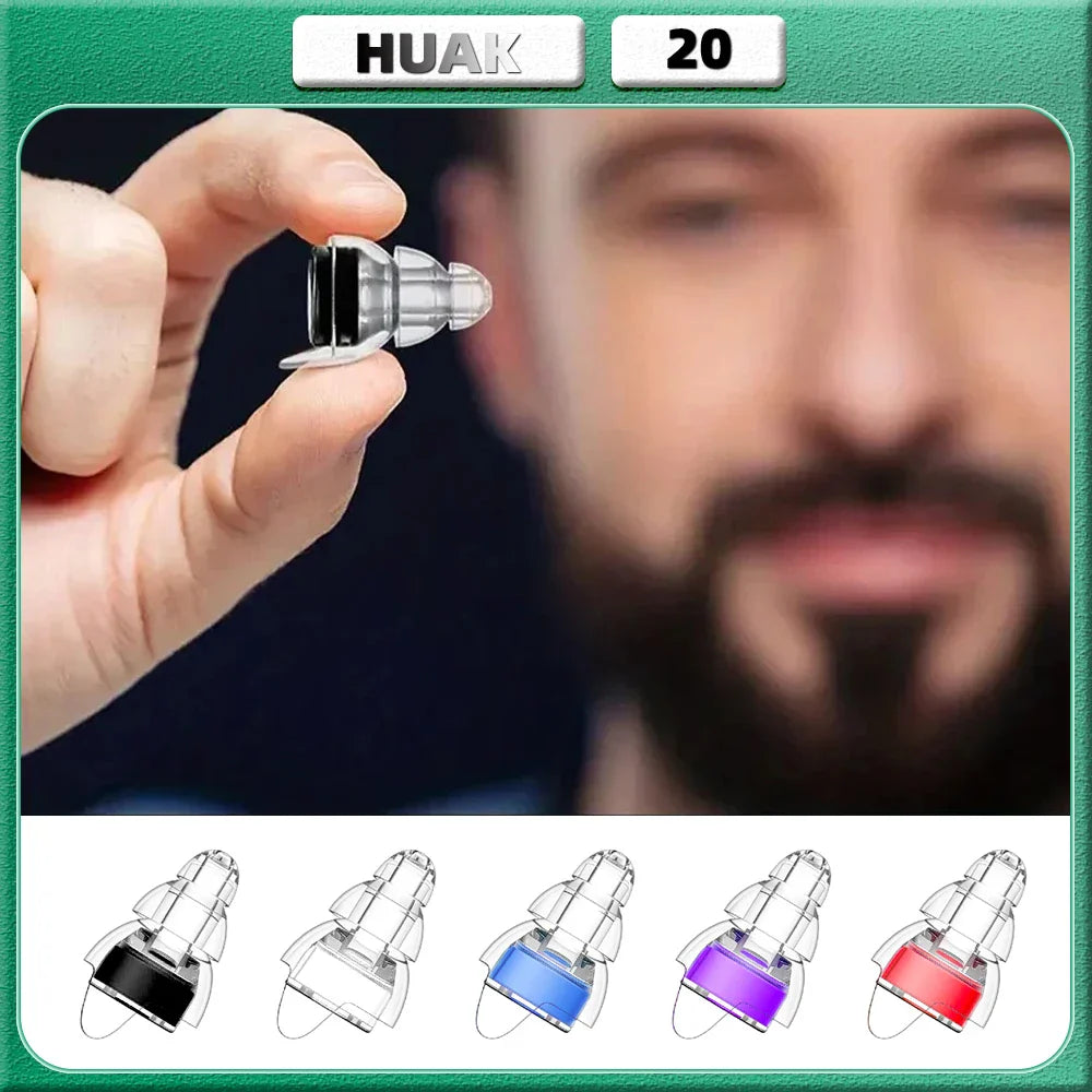 HUAK Silicone High-Fidelity Earplugs with Storage Box — Noise Protection for Concerts, Musicians, Motorcycles & Sensitive Ears