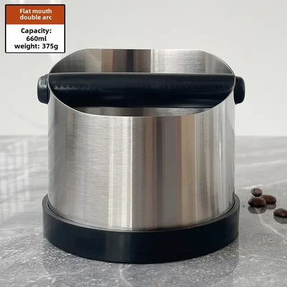 Stainless Steel Coffee Knock Box – Non-Slip Espresso Ground Bin with Rubber Ring and Beveled Design
