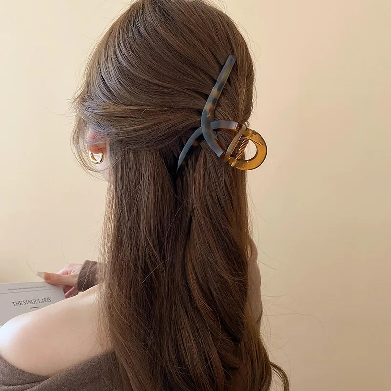 Leopard Print Acrylic Hair Grab Clip | Large Arc Cross Square Geometric Shark Clip for Women