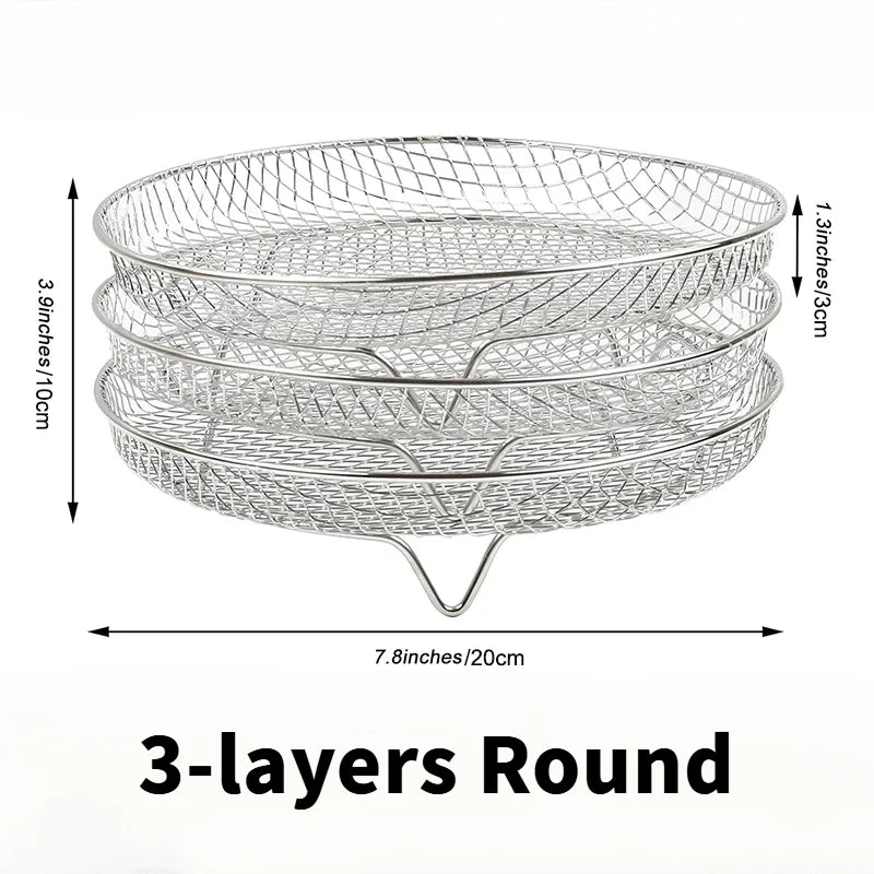 3-Layer Stackable Air Fryer Rack – 304 Stainless Steel Grilling & Steaming Rack for Oven & Cooking Tools