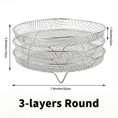 3-Layer Stackable Air Fryer Rack – 304 Stainless Steel Grilling & Steaming Rack for Oven & Cooking Tools