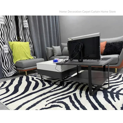 Black Stripe Plush Rug — Non-Slip Luxury Carpet for Living Room, Bedroom, Study, and Nordic Home Decor