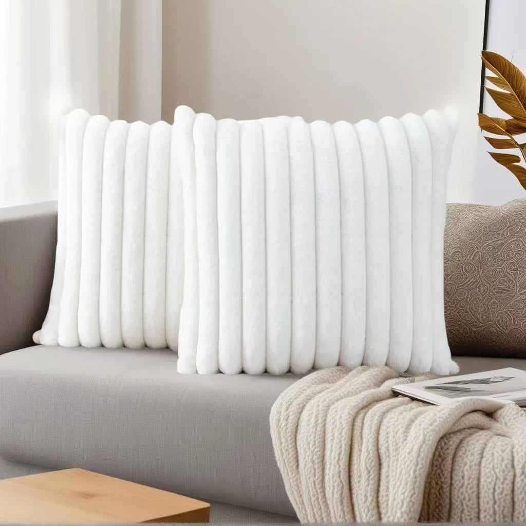 Luxurious Plush Striped Pillowcases – Soft Decorative Cushion Covers for Sofa Interiors
