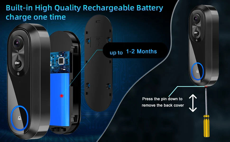 5G/2.4G WiFi 1080P Wireless Video Doorbell — Tuya App Smart Intercom, IP65 Waterproof, 7000mAh Battery