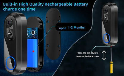 5G/2.4G WiFi 1080P Wireless Video Doorbell — Tuya App Smart Intercom, IP65 Waterproof, 7000mAh Battery