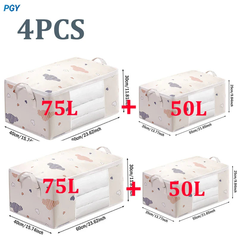Big Capacity Storage Bag – 4/2/1PCS Moisture & Dust-Proof Organizer for Quilts, Clothes, Duvets, Blankets, and Luggage