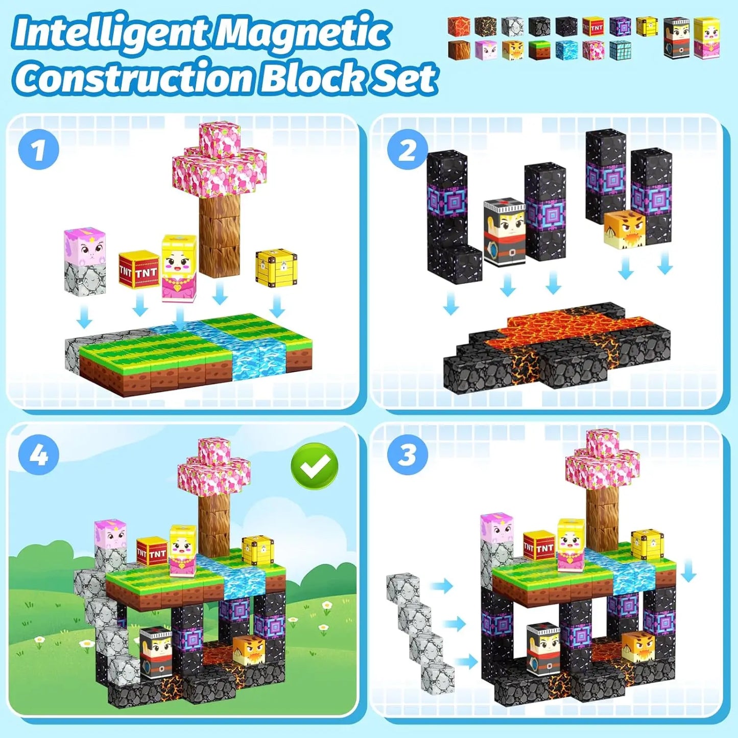 Magnetic Building Blocks – Mine World Magnet Cube STEM Toy for Kids 3+, DIY Montessori Sensory Model for Boys & Girls