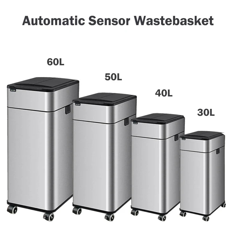 Smart Stainless Steel Trash Can – Automatic Wastebin for Kitchen & Home, 20-60L Large Capacity Garbage Bin