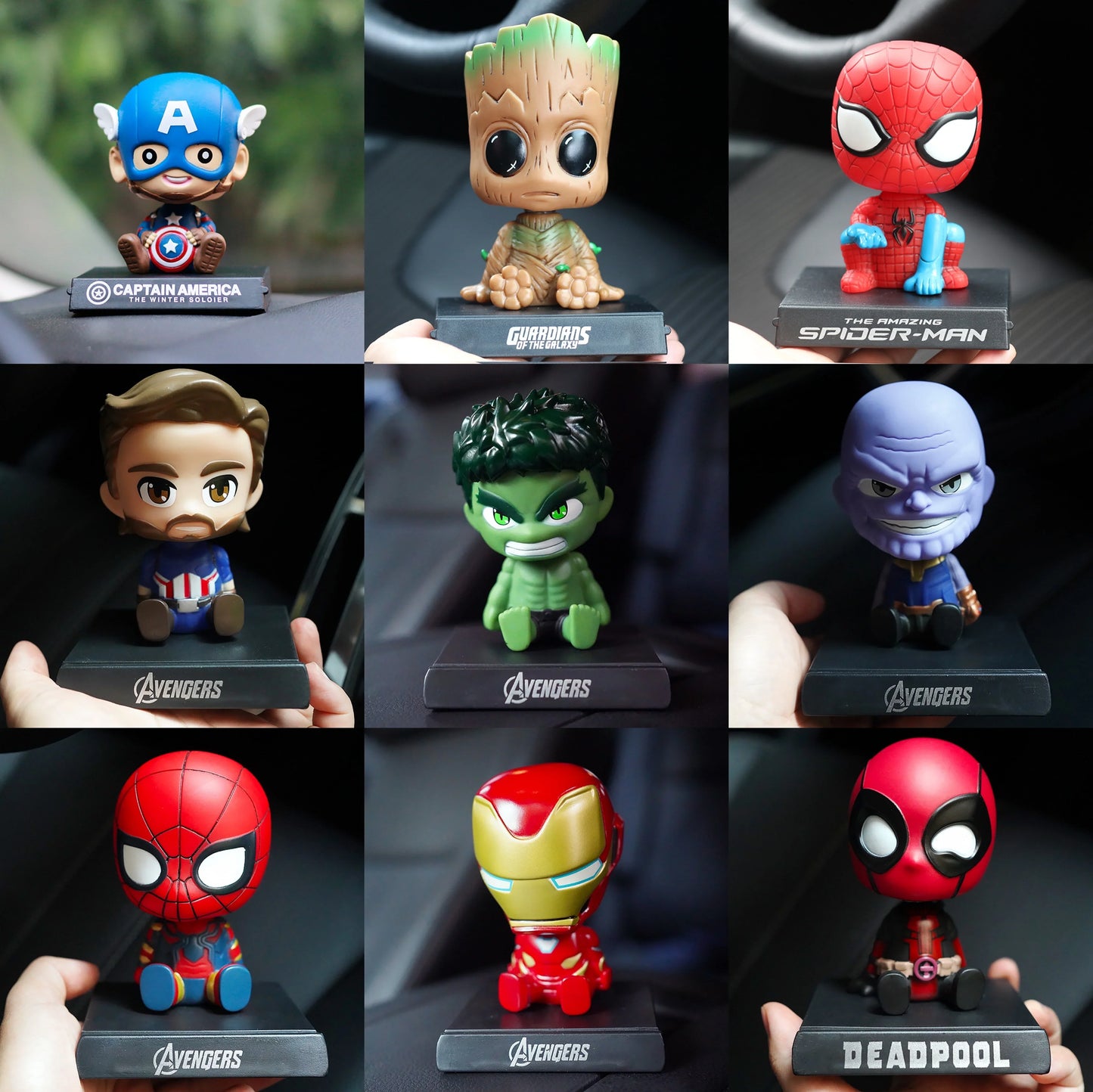 10cm Shaking Head Dolls – Spider-Man, Iron Man, Hulk & Deadpool Car Decorations & Mobile Phone Bracket Gifts