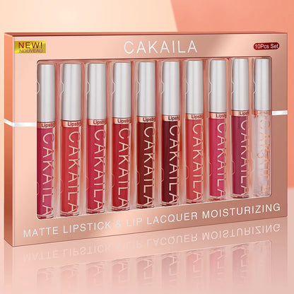 CAKAILA 10-Piece Nude Matte Lip Gloss Set – Waterproof Velvet Liquid Lipstick & Moisturizing Lip Tint for Women