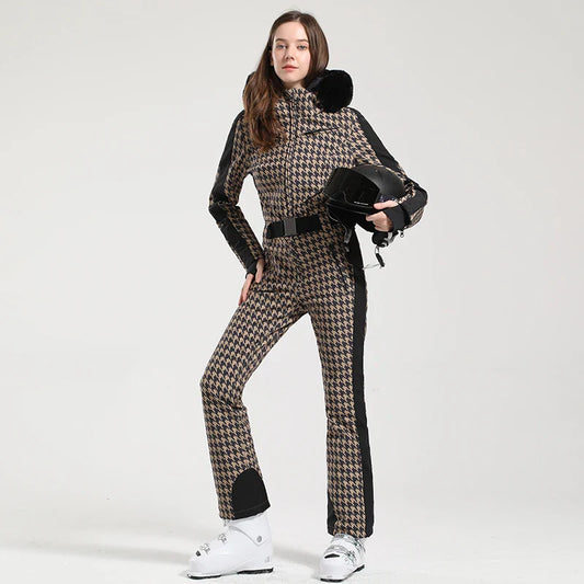 Gsou Women’s Winter Snow Jumpsuit – One-Piece Ski Suit, Thermal Waterproof & Windproof Outdoor Sportswear for Snowboarding