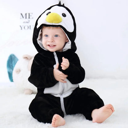 Cartoon Flannel Baby Romper – Unicorn, Rabbit & Dinosaur Pajamas, Cotton Kigurumi Jumpsuit for Boys & Girls
