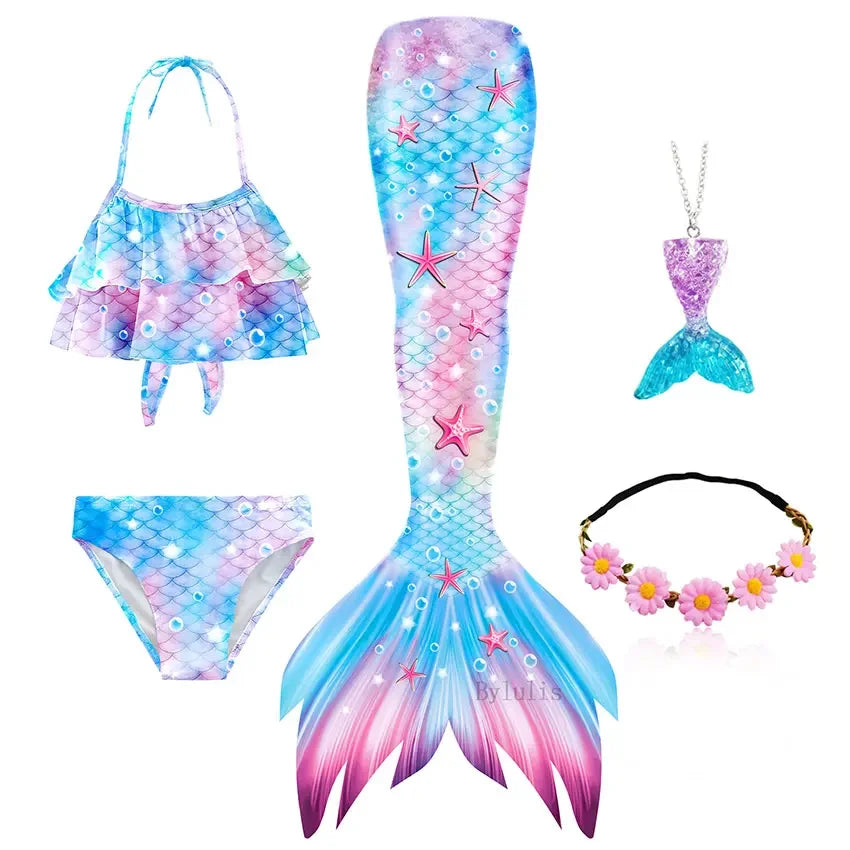 Kids Mermaid Tail Swim Costume - Girls Mermaid Swimsuit for Swimming, Cosplay & Birthday Party Dress Up