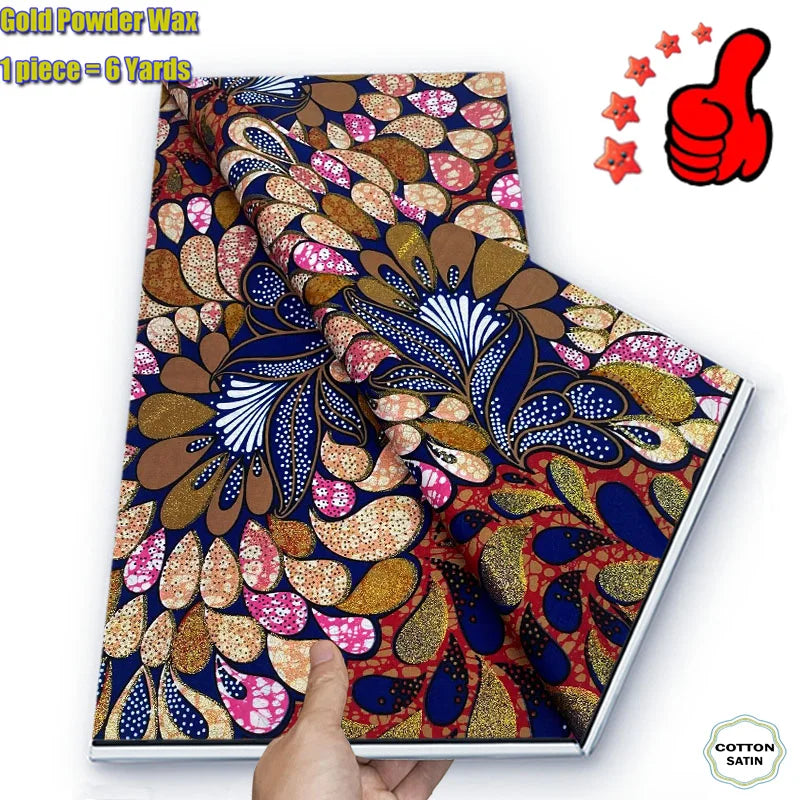 African Golden Wax Fabric - Soft Glitter Gold Print Batik Ankara Pagne